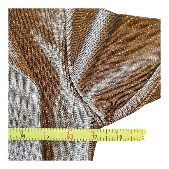 Saks Fifth Avenue Made in Italy Gold Shiny Pullover Scarf Tie Sweater Size M - Picture 6 of 8